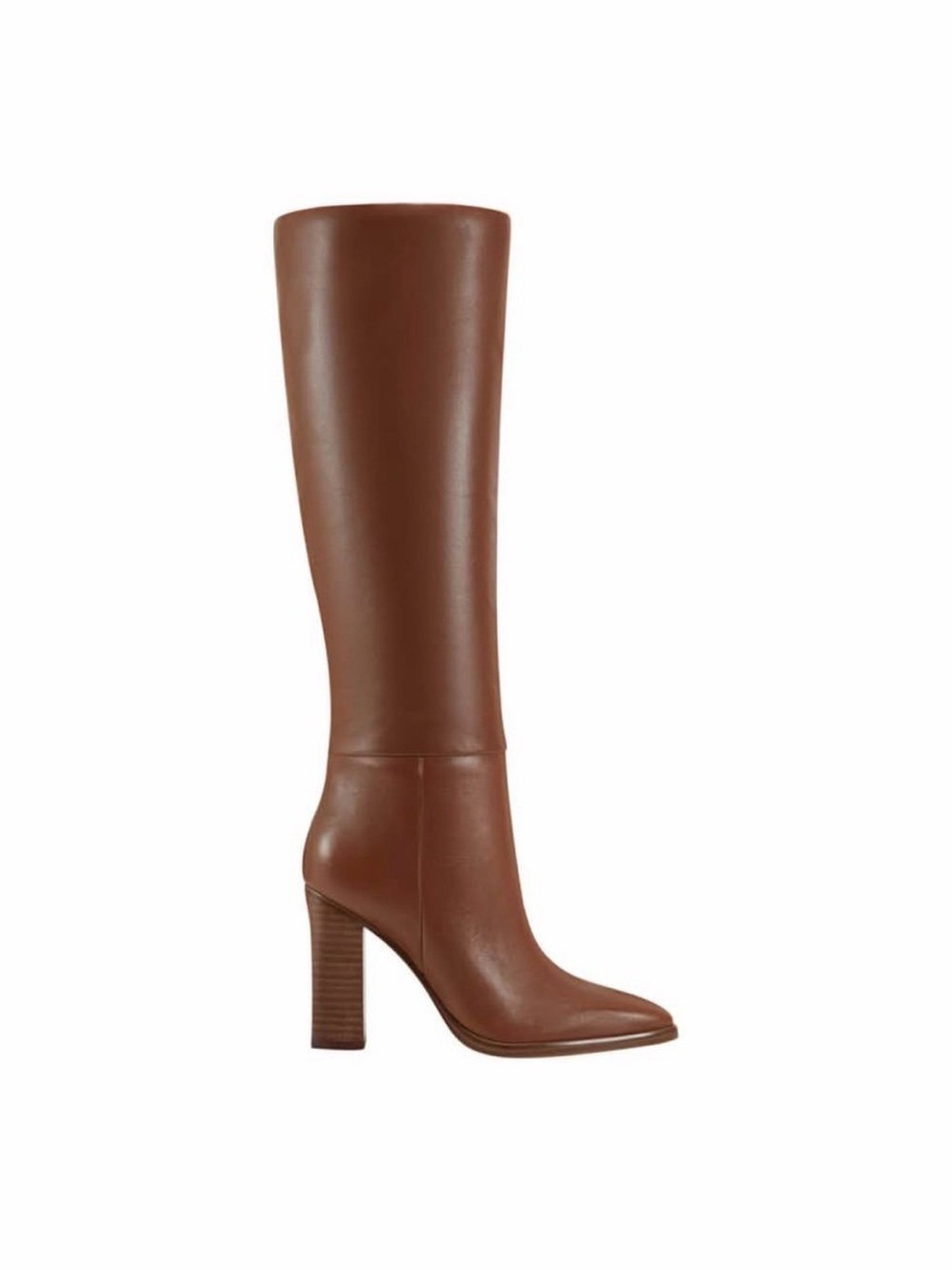 Marc Fisher Tall Brown Leather Pointed-Toe Block-Heel Boots